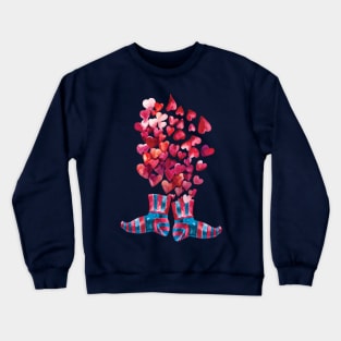 Pink hearts confetti and happy feet socks for Valentines on blue background Crewneck Sweatshirt